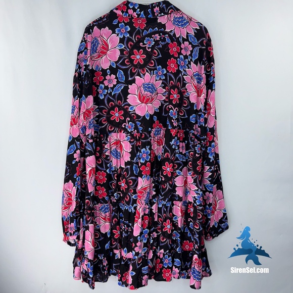 1127 NWT Zara Long Sleeve Floral Dress - Size L - Black/Pink/Blue - Picture 10 of 16